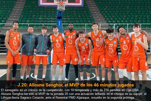 Alioune Senghor MVP de la jornada, portada en la web de la Federación Española de Baloncesto